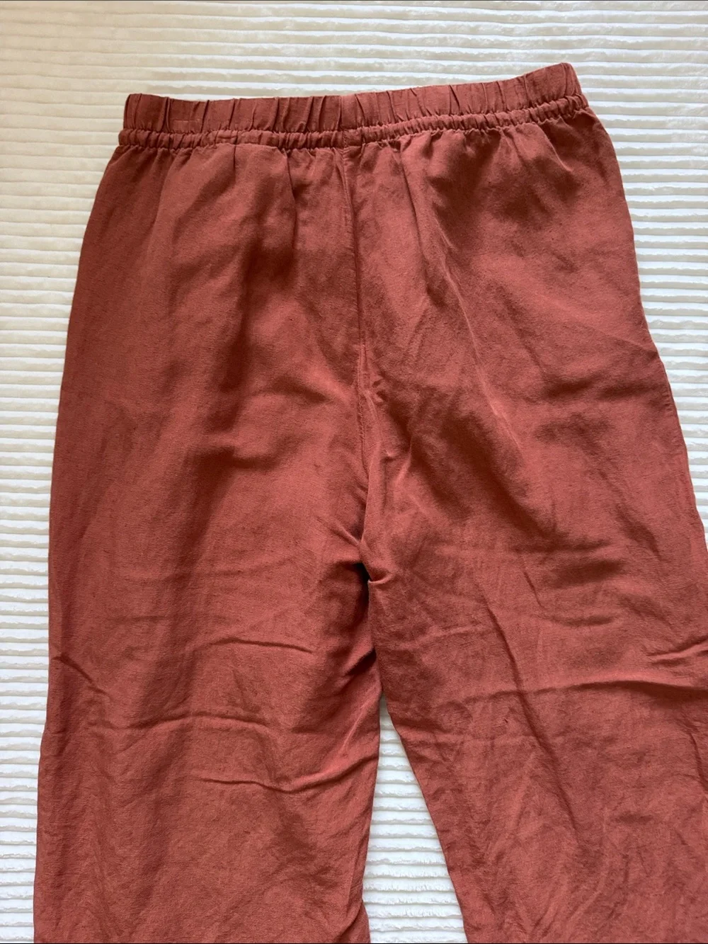 H&M Linen Blend Wide Leg Pants Pockets Drawstring Elastic Airy Flowy Rust M